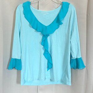 Soft Surroundings Womens Top Size XL Blue Ruffle Coquette Modal Blend Boho 18590